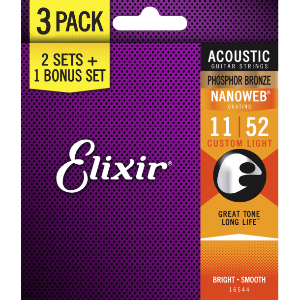 Elixir Nanoweb 3 PACK 16544 11-52 Custom Light
